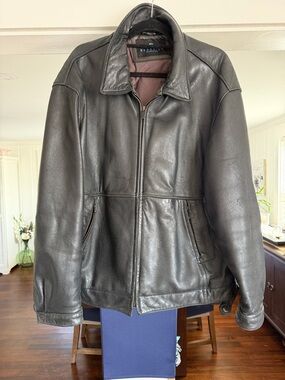 Kenneth Cole Reaction Black Leather Bomber Jacket
